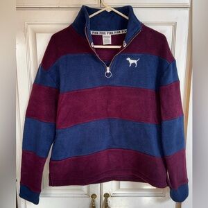 Victoria’s Secret Pink Blue and Burgundy 3/4 Zip Fleece Size Smallll